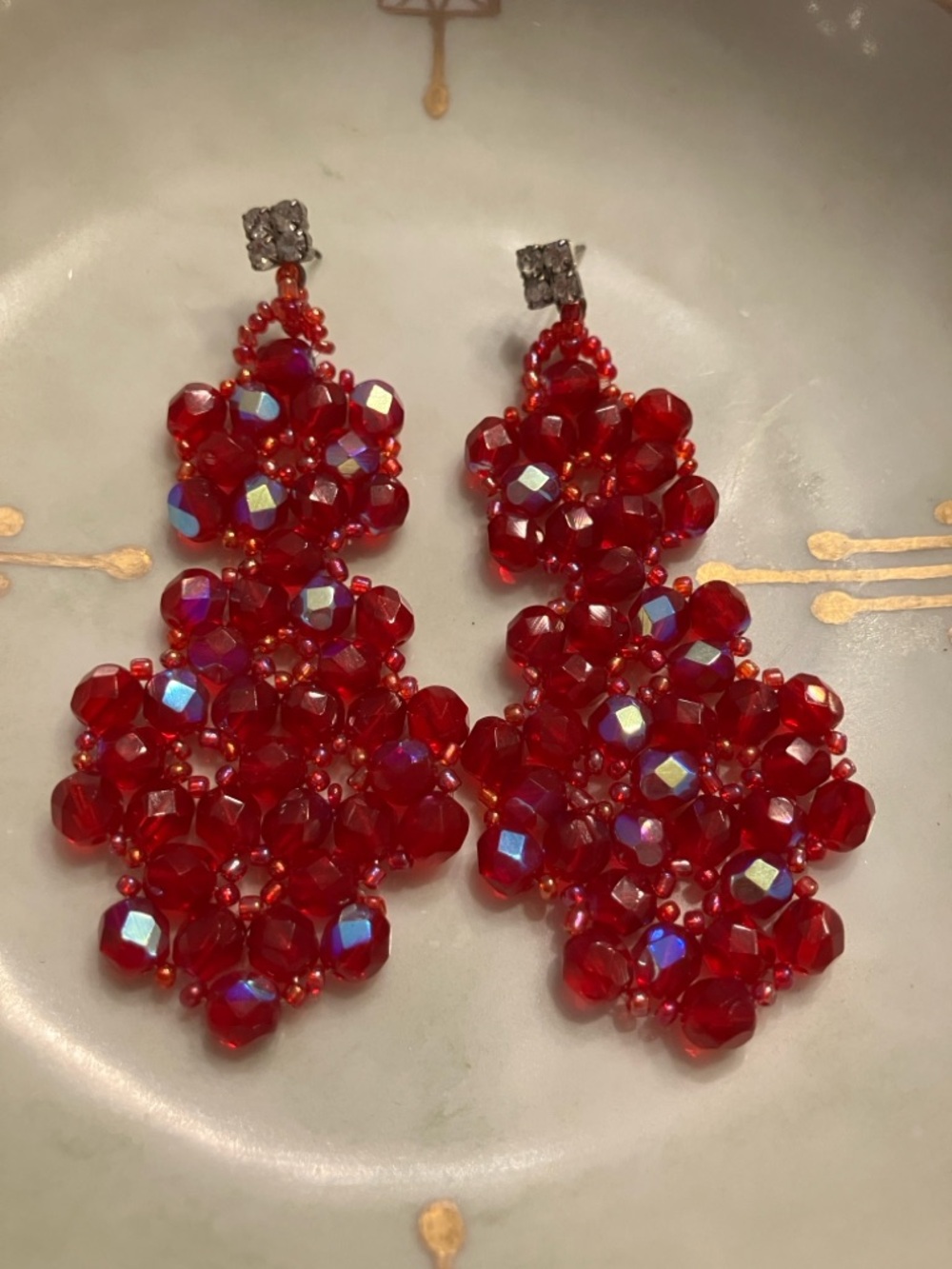 Red Cluster Beaded Statement Earrings!